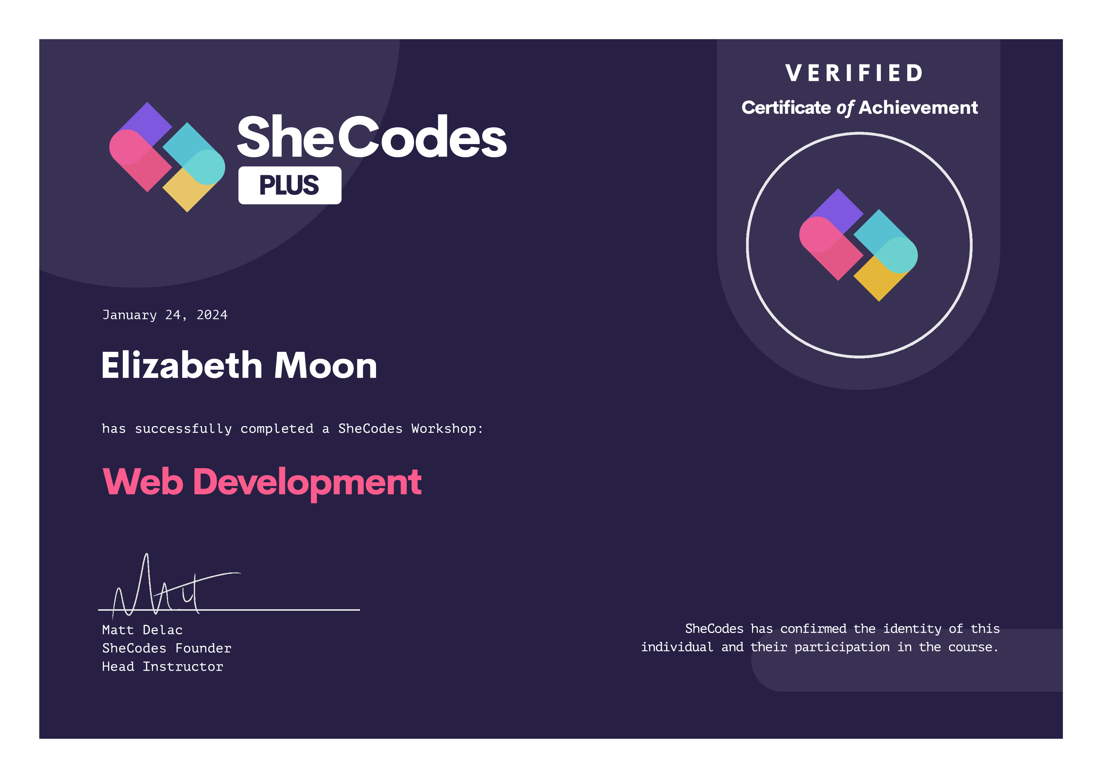 SheCodes Plus certificates