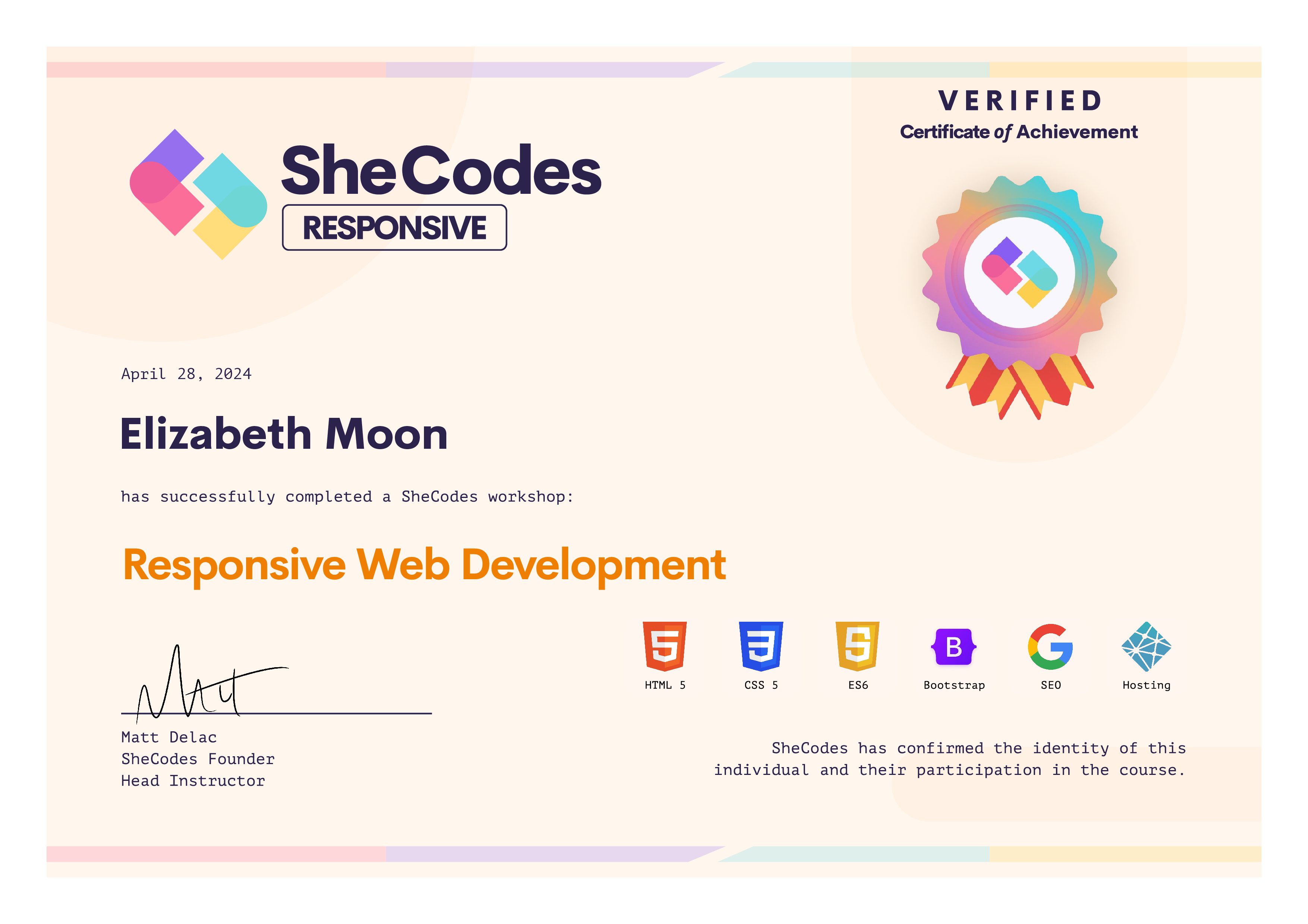 SheCodes Plus certificates